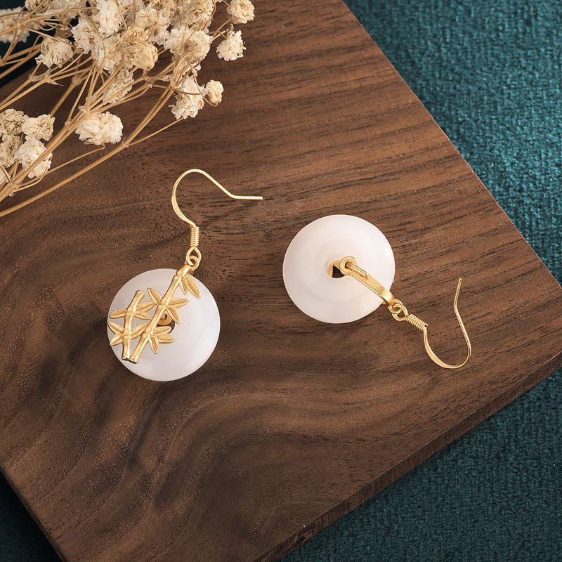 Buddha Stones FengShui White Jade Fortune Earrings Earrings BS 4