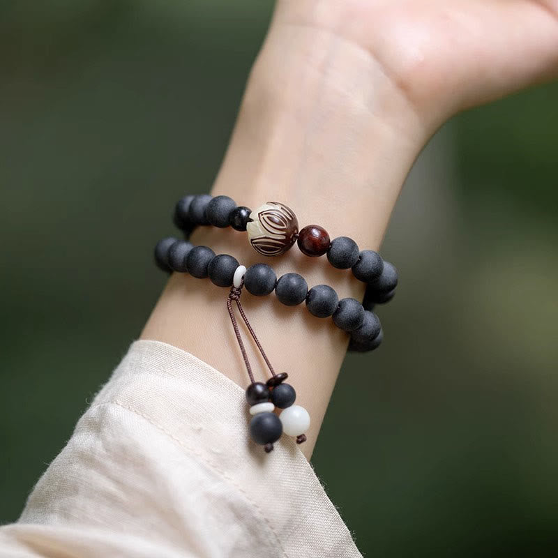Buddha Stones Tibetan Double Layer Cypress Bodhi Lotus Healing Bracelet Bracelet BS 7