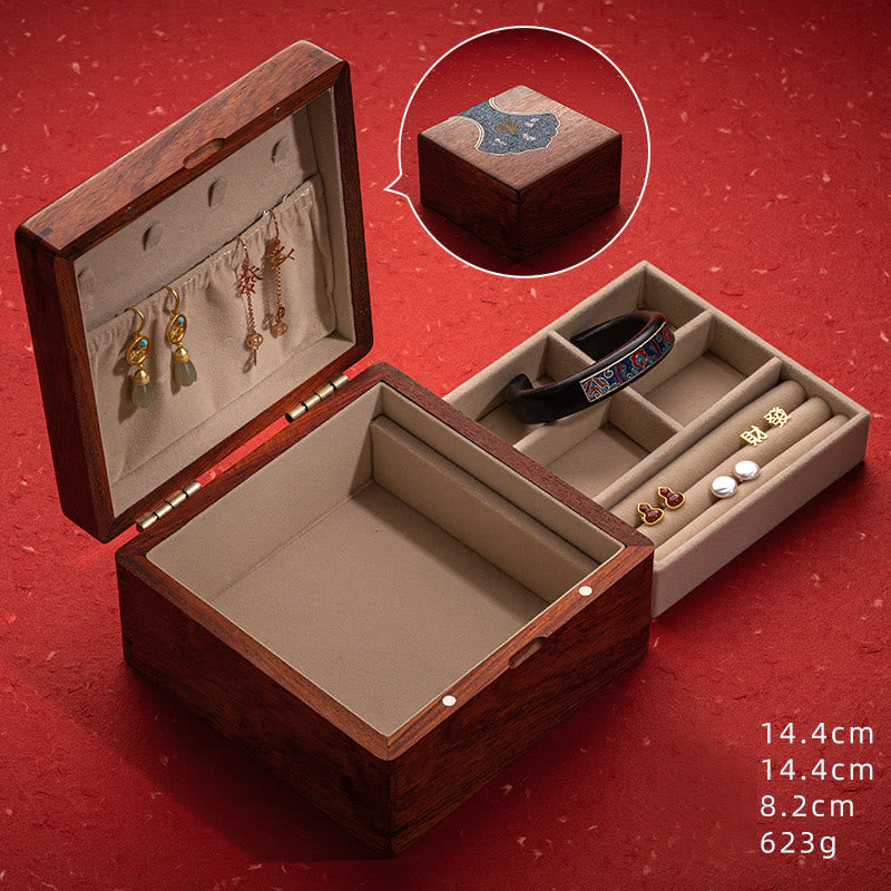 Buddha Stones Antique Flower Leaf Handmade Rosewood Jewelry Storage Box Wooden Gift Organizer Box Jewelry Storage Box BS Medium Rosewood Jewelry Box 14.4*14.4*8.2cm