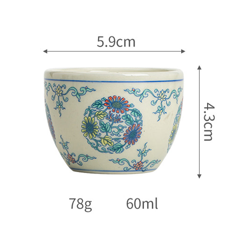 Buddha Stones Koi Fish Arowana Peony Sunflower Ceramic Teacup Kung Fu Tea Cup 60ml Cup BS 13
