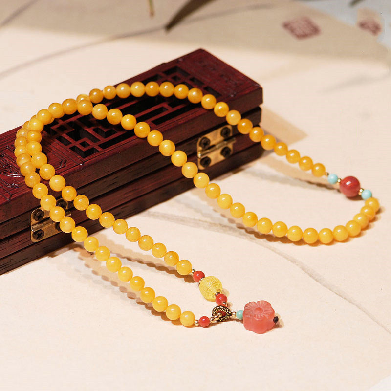 Buddha Stones Amber Healing Balance Necklace Flower Charm Bracelet Bracelet Necklaces & Pendants BS 2