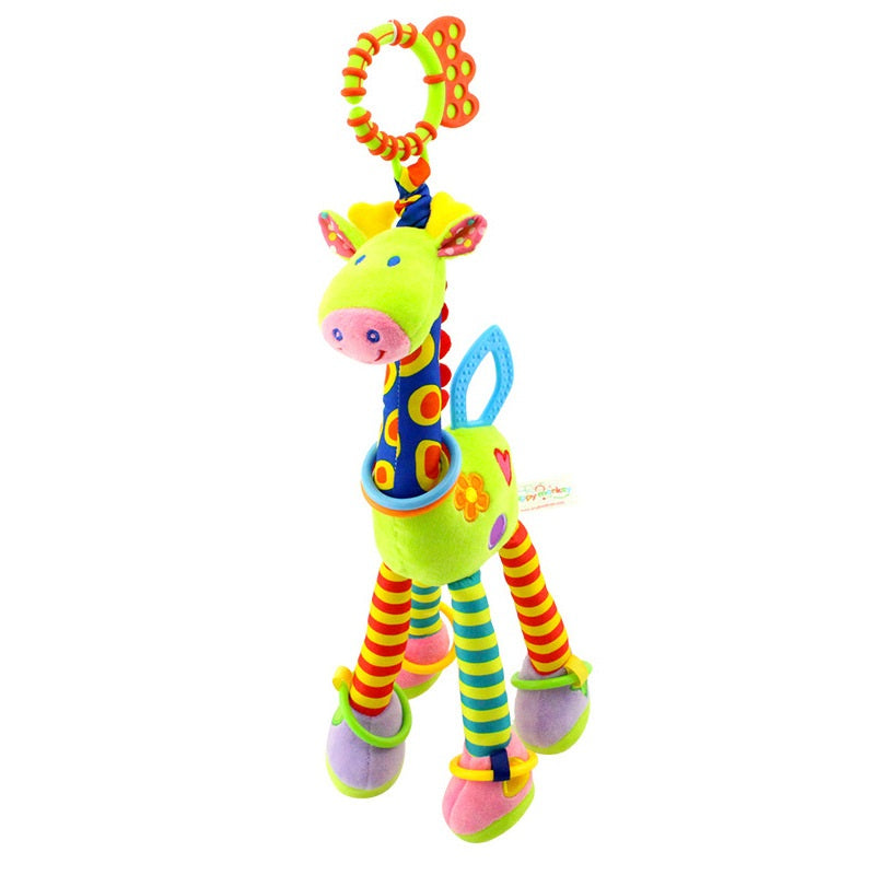 Fidtoy Giraffe Plush Rattle Teether Toy for Babies – Sensory Crinkle Baby Rattle with Teething Ring and Clip
