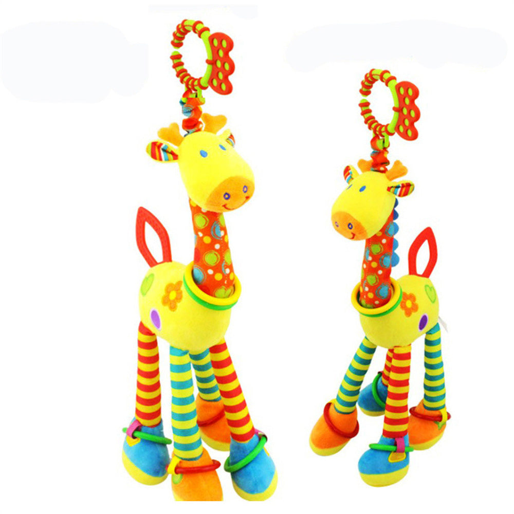 Fidtoy Giraffe Plush Rattle Teether Toy for Babies – Sensory Crinkle Baby Rattle with Teething Ring and Clip