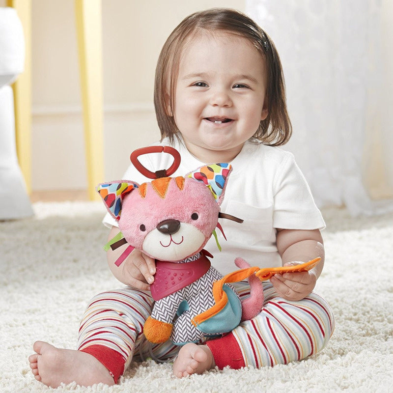 Fidtoy Plush Baby Teether Toy with Rattle – Soft Sensory Activity Toy for Infant Teething, Stroller Play, and Travel