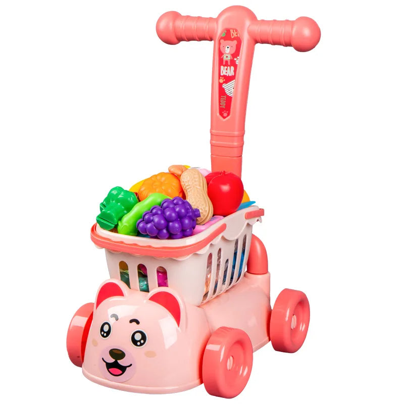 Fidtoy Kids Grocery Shopping Cart Toy Set with Fruits and Vegetables – Pretend Play Kitchen Market Role Play Toy for Toddlers Age 3+