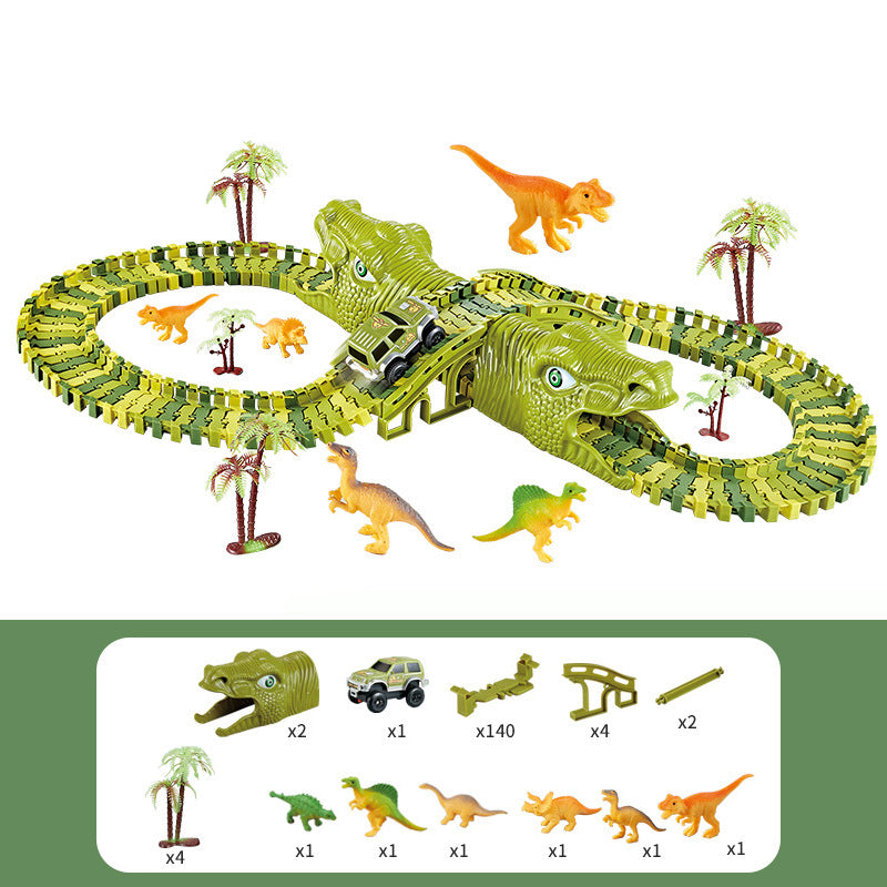 Fidtoy Dinosaur Race Track Set for Kids – Flexible Jurassic Track with Motorized Dinosaur Car, 360° Loop, Bridge, Dinosaur Figures, and Creative Building Play