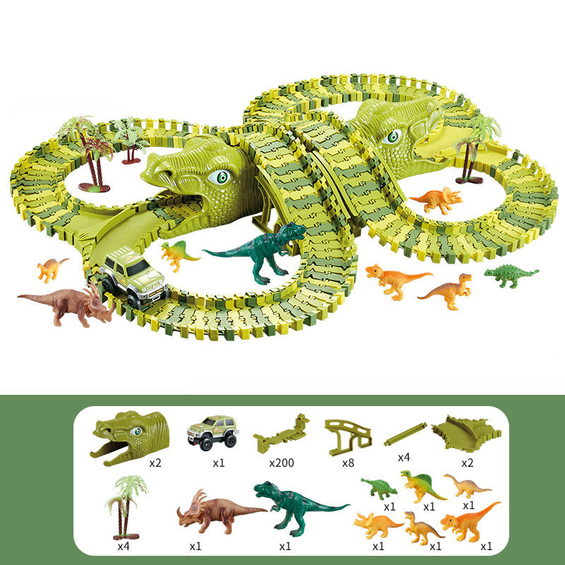 Fidtoy Dinosaur Race Track Set for Kids – Flexible Jurassic Track with Motorized Dinosaur Car, 360° Loop, Bridge, Dinosaur Figures, and Creative Building Play