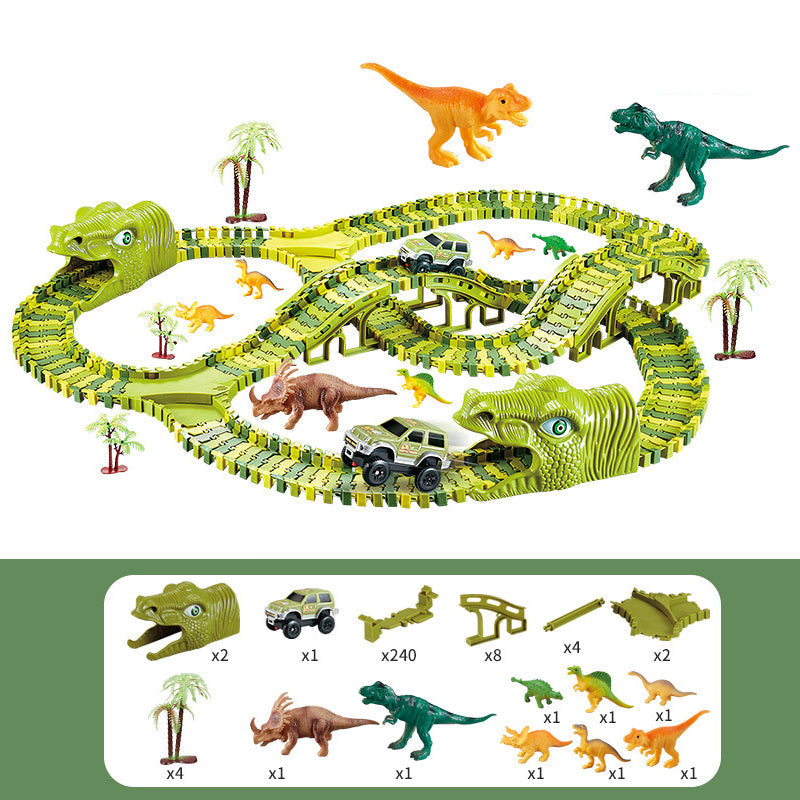Fidtoy Dinosaur Race Track Set for Kids – Flexible Jurassic Track with Motorized Dinosaur Car, 360° Loop, Bridge, Dinosaur Figures, and Creative Building Play