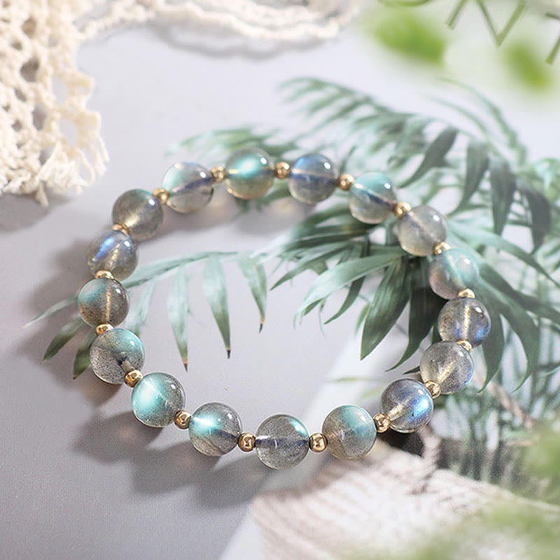 Buddha Stones 14k Gold Plated Natural Moonstone Healing Love Bracelet Bracelet BS 7