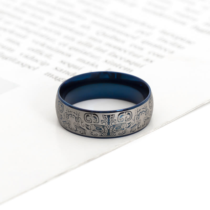 Buddha Stones Lucky Mythological Creature Taotie Wealth Titanium Steel Ring Ring BS 3