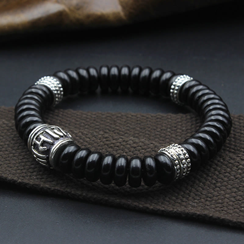 Buddha Stones Natural Tibetan Coconut Shell Om Mani Padme Hum Positive Bracelet Bracelet BS 5