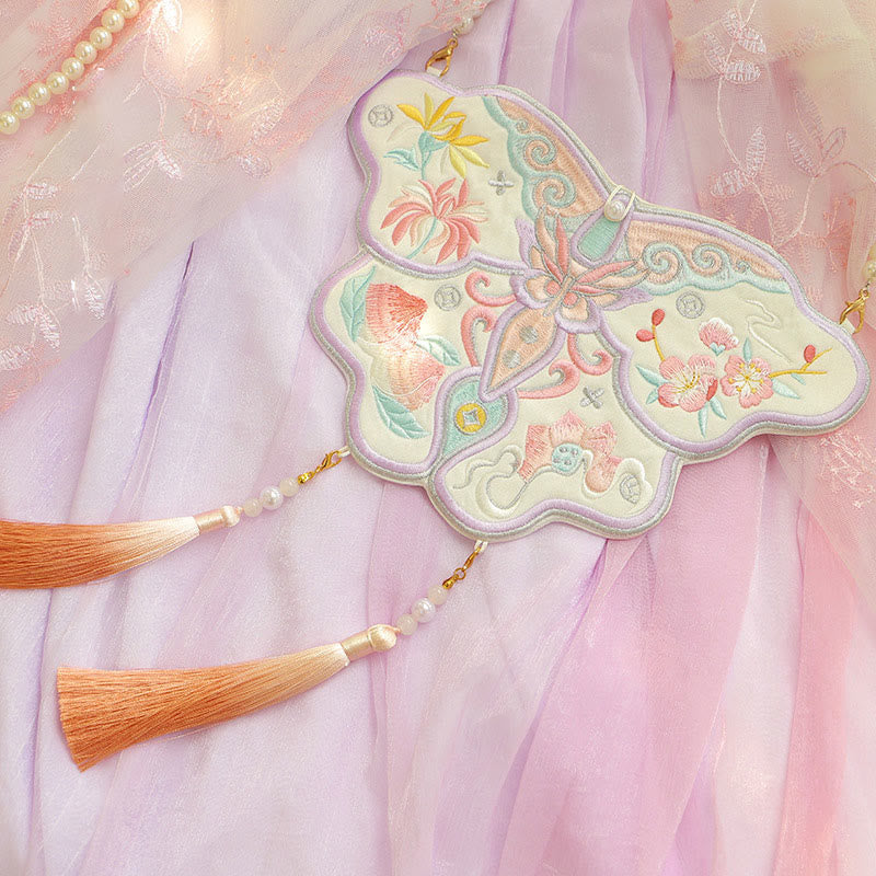 Buddha Stones Luck Embroidery Lotus Koi Fish Rabbit Flower Hanfu Bag Crossbody Bag Shoulder Bag Bag BS Butterfly Flower