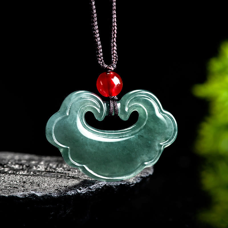 Pendentif collier porte-bonheur Foviel en jade vert naturel, motif cadenas chinois
