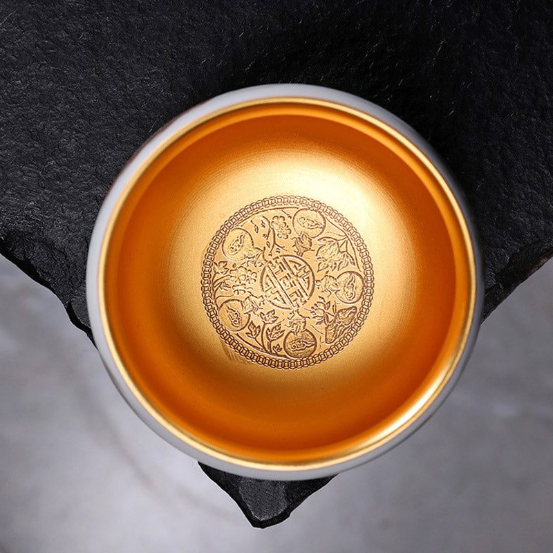 Buddha Stones Dragon Gilt Gourd Ceramic White Porcelain Teacup Kung Fu Tea Cup 160ml Cup BS 3
