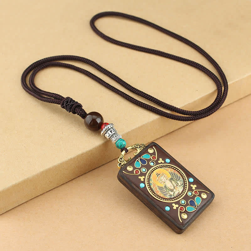 Buddha Stones Tibet God of Wealth Thangka Ebony Peace Necklace Pendant Necklaces & Pendants BS Tathagata Thangka