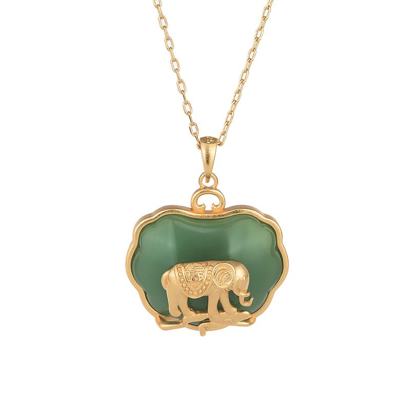 Buddha Stones Natural Jade Elephant Healing Necklace Pendant Necklaces & Pendants BS 2