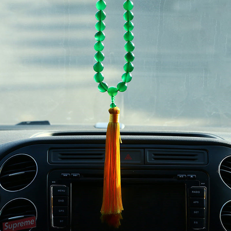 Buddha Stones Natural Green Agate Wrist Mala Power Tassels Pocket Mala Car Decoration Wrist Mala&Decorations BS 4