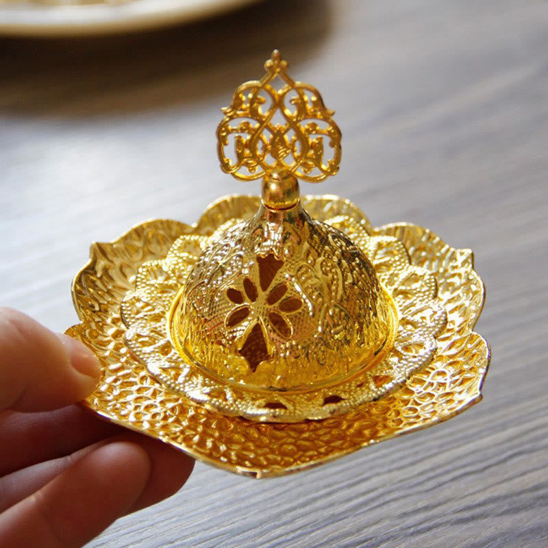 Buddha Stones Gold Leaf Coaster Spiritual Mini Alloy Metal Incense Burner Incense Burner BS 7