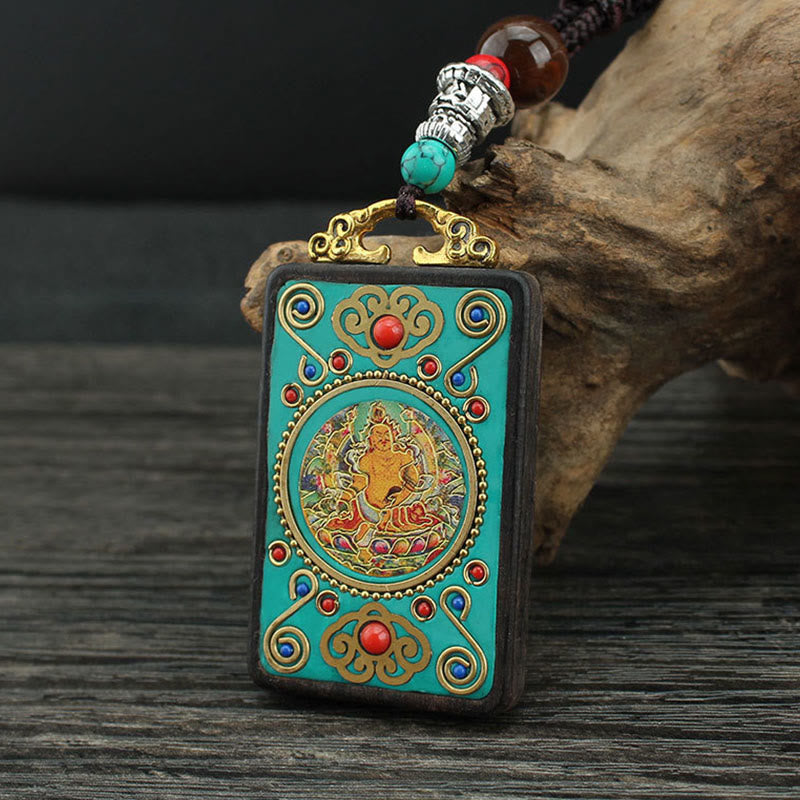 Buddha Stones Tibet God Of Wealth Money Tree Golden Phoenix Thangka Ebony Peace Necklace Pendant Necklaces & Pendants BS 4