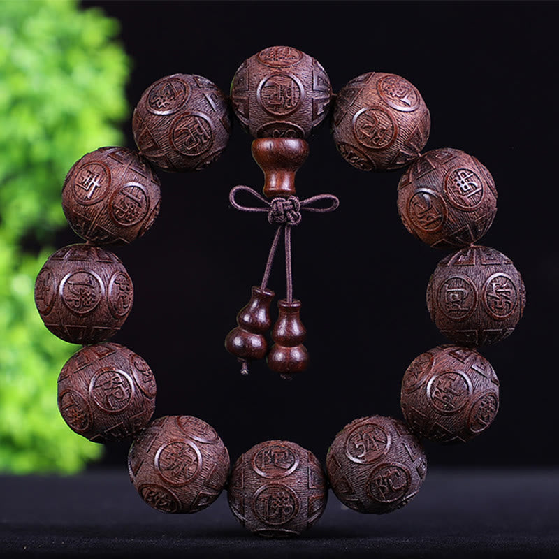 Foviel Chinese Zodiac Rosewood Ebony Copper Coin PiXiu Carved Warmth Bracelet