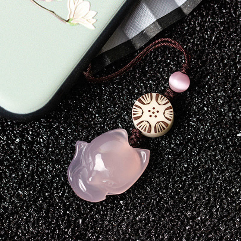 Buddha Stones Natural Chalcedony Fox Harmony Phone Hanging Decoration Phone Hanging Decoration BS 3