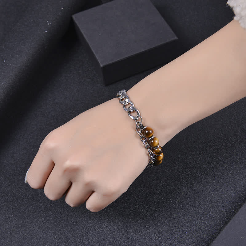 Buddha Stones Tiger Eye Picasso Jasper Frosted Stone Strength Bracelet Bracelet BS 4