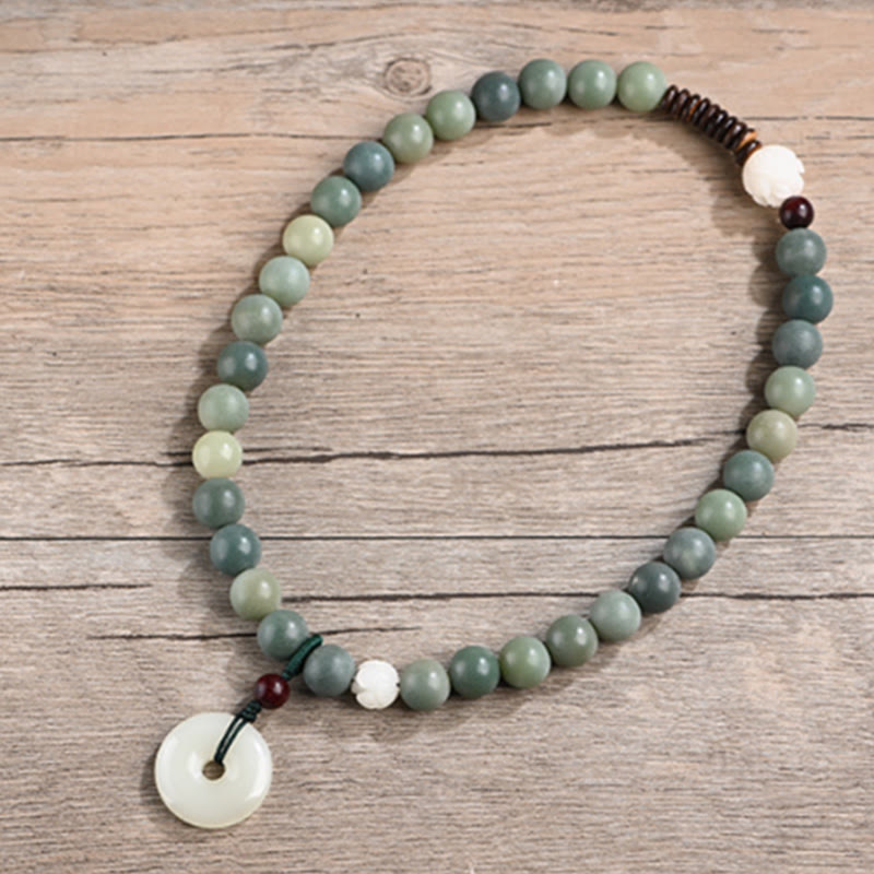 Buddha Stones Cyan Bodhi Seed Lotus Jade Peace Buckle Wisdom Double Wrap Bracelet Mala Bracelet BS 12