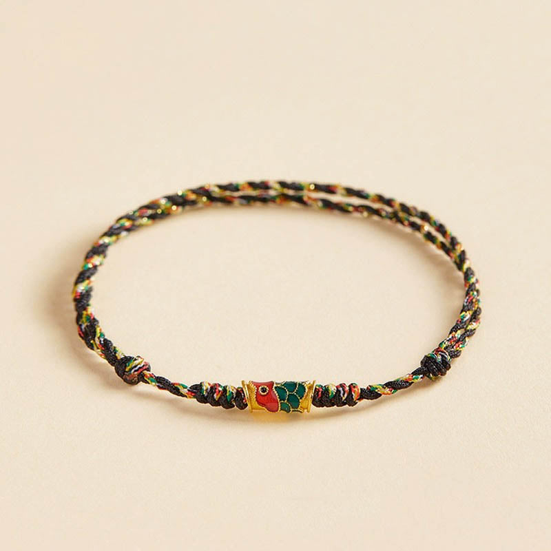 Buddha Stones Handcrafted Koi Fish Wealth Prosperity Braided Rope Bracelet Bracelet BS Black Colorful(Wrist Circumference 14-17.5cm) Simple Version