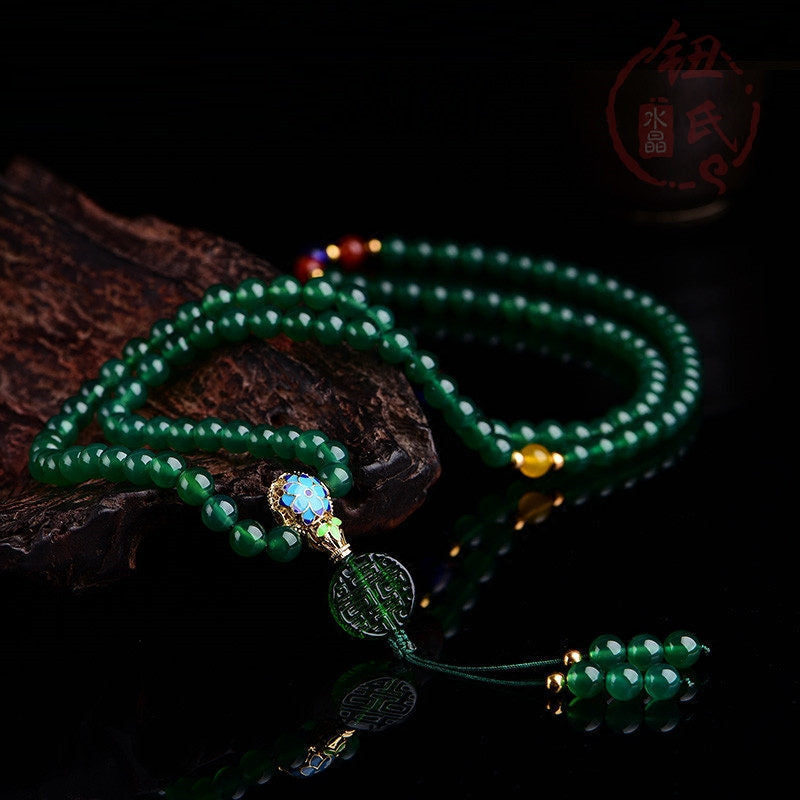 Buddha Stones 108 Mala Beads Natural Green Agate Power Support Bracelet - image 3