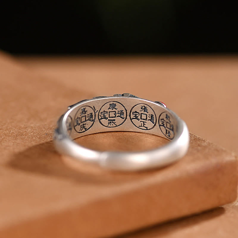 Buddha Stones Feng Shui Five Emperor Coins Wealth Ring Ring BS 7
