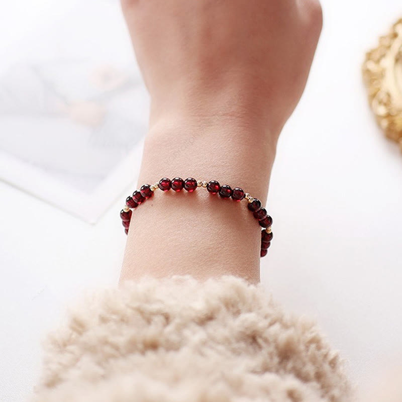 Buddha Stones 14K Gold Natural Garnet Calm Bracelet Bracelet BS 6