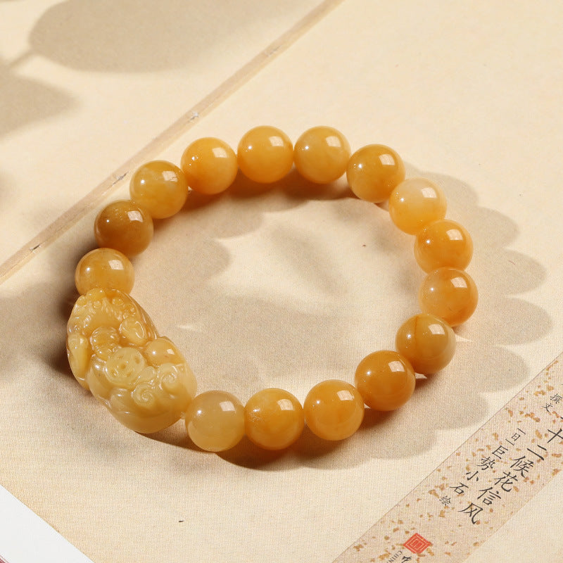 Bracelet Pixiu de richesse en jade soie dorée Foviel