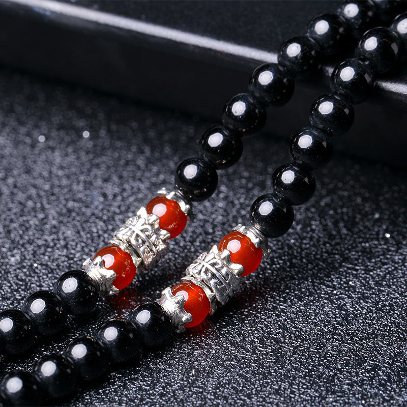 Buddha Stones 108 Beads Natural Black Obsidian Tiger Eye Mala Bracelet Mala Bracelet BS 17