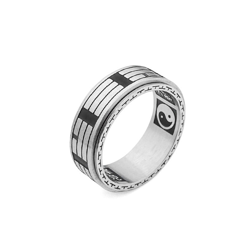 Buddha Stones Bagua Yin Yang Titanium Steel Balance Rotatable Ring Ring BS 16