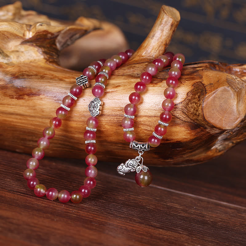 Buddha Stones Natural Watermelon Tourmaline PiXiu Elephant Positive Triple Wrap Bracelet Bracelet BS 1