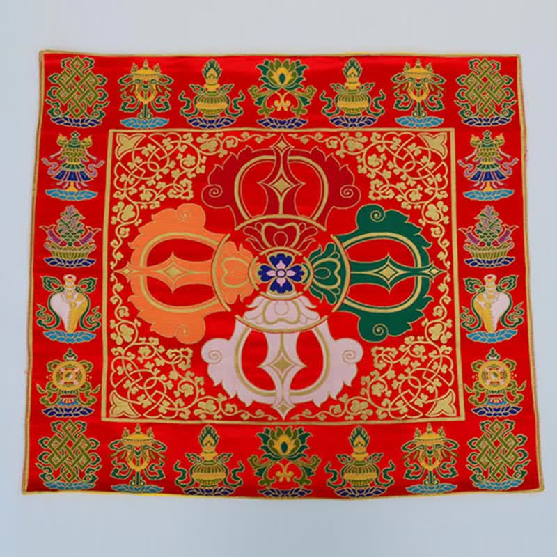 Buddha Stones Flower Endless Knot Prayer Altar Mat Healing Meditation 8 Auspicious Symbols Mat Table Runner Prayer Altar BS 17