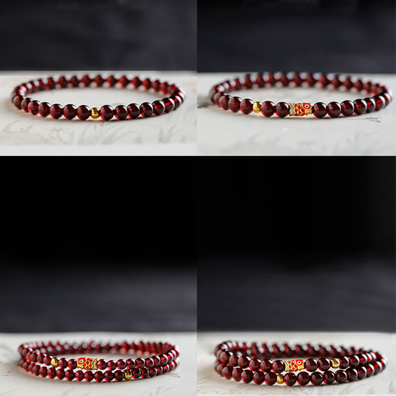 Buddha Stones 999 Gold Koi Fish Natural Garnet Protection Bracelet Bracelet BS 17