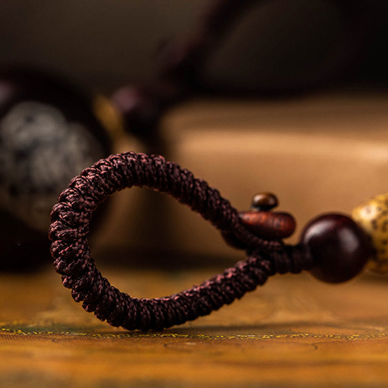 Porte-clés gourde en bois de santal rouge à petites feuilles et ébène du Tibet, protection et chance