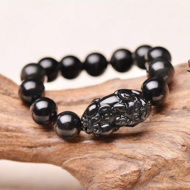 Bracelet de richesse Foviel Feng Shui PiXiu en obsidienne