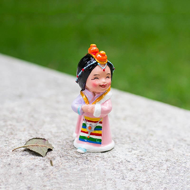 Buddha Stones Hand Painted Tibetan Figures Creative Home Office Car Decoration Ornament Desk Decoration BS 11cm Tibetan Girl