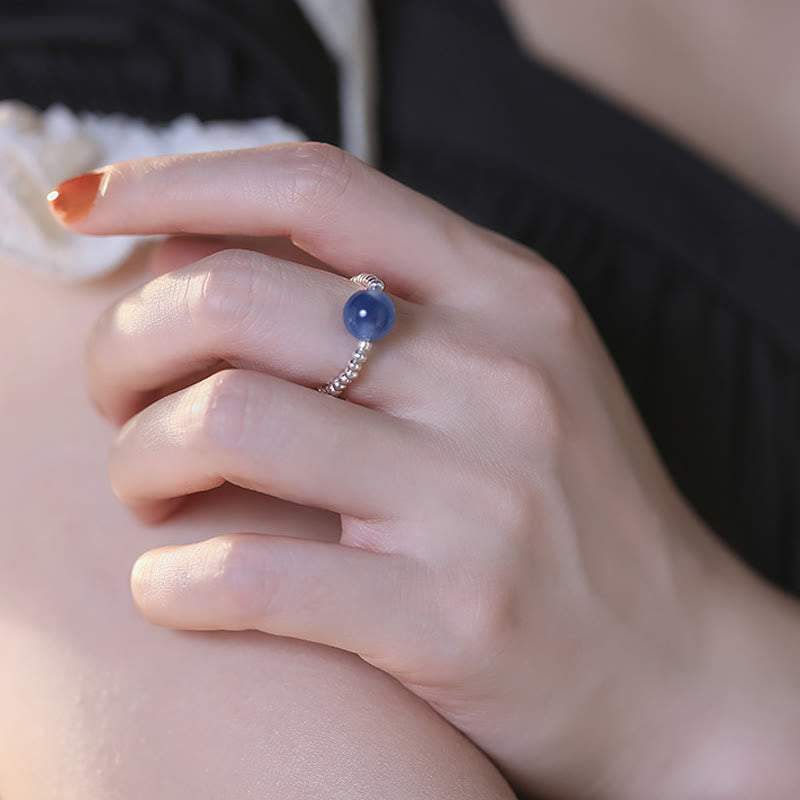 Buddha Stones 925 Sterling Silver Blue Candy Agate Healing Bead Ring Ring BS 10