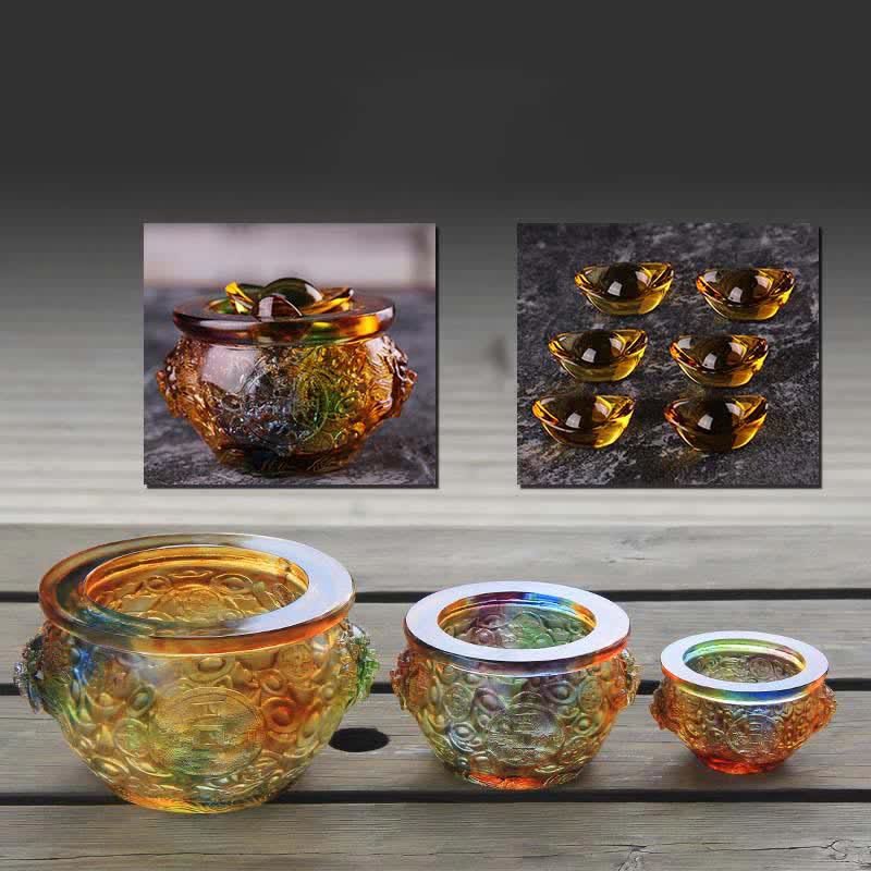 Buddha Stones Handmade Liuli Crystal Treasure Bowl Art Piece Home Decoration Decorations BS 2