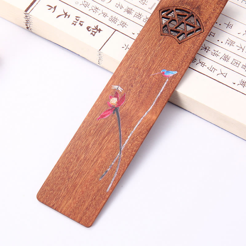 Buddha Stones 4Pcs Four Seasons Plum Orchid Bamboo Chrysanthemum Peking Opera Mask Wood Bookmarks With Gift Box Bookmarks BS 6
