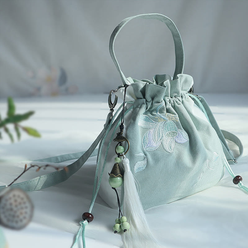 Buddha Stones Handmade Embroidered Flowers Canvas Tote Shoulder Bag Handbag Bag BS 43