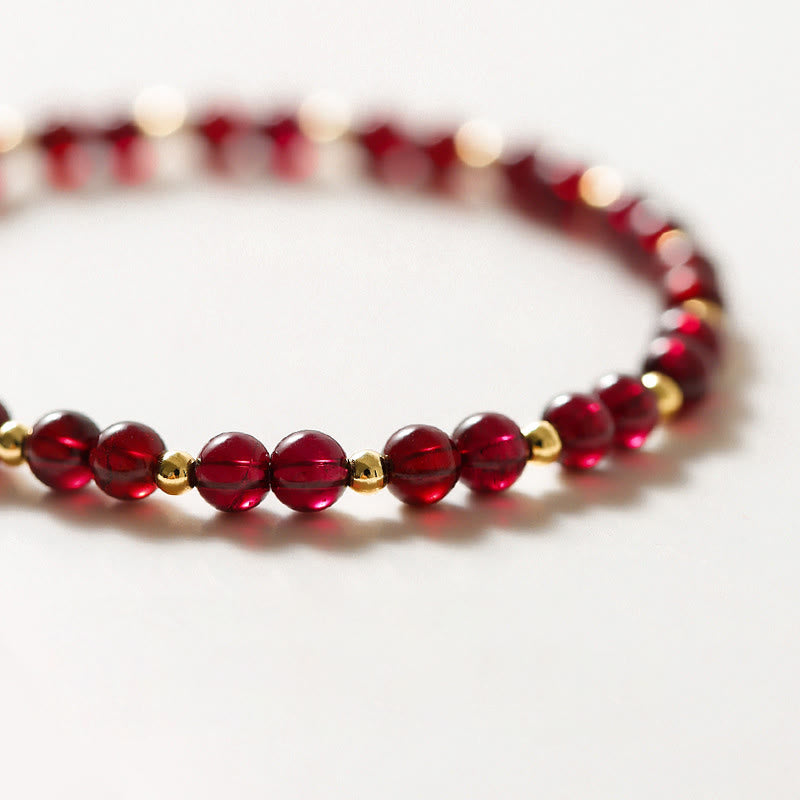 Buddha Stones 14K Gold Natural Garnet Cinnabar Flower Calm Bracelet Bracelet BS 5