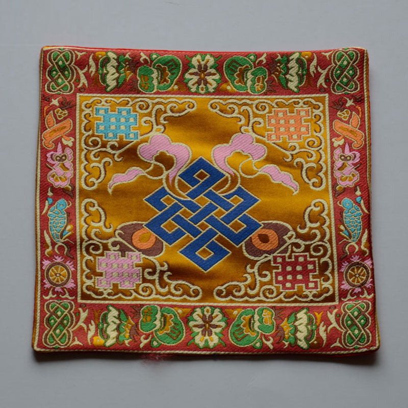 Buddha Stones Prayer Altar Mat Healing Meditation Vajra Auspicious Symbols Prayer Altar BS The Knot of Eternity Yellow