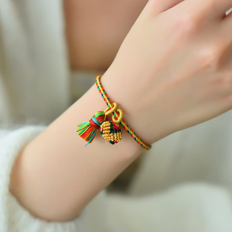 Buddha Stones Colorful Rope Luck Handmade Zongzi Golden Ball Charm Bracelet Bracelet BS 16