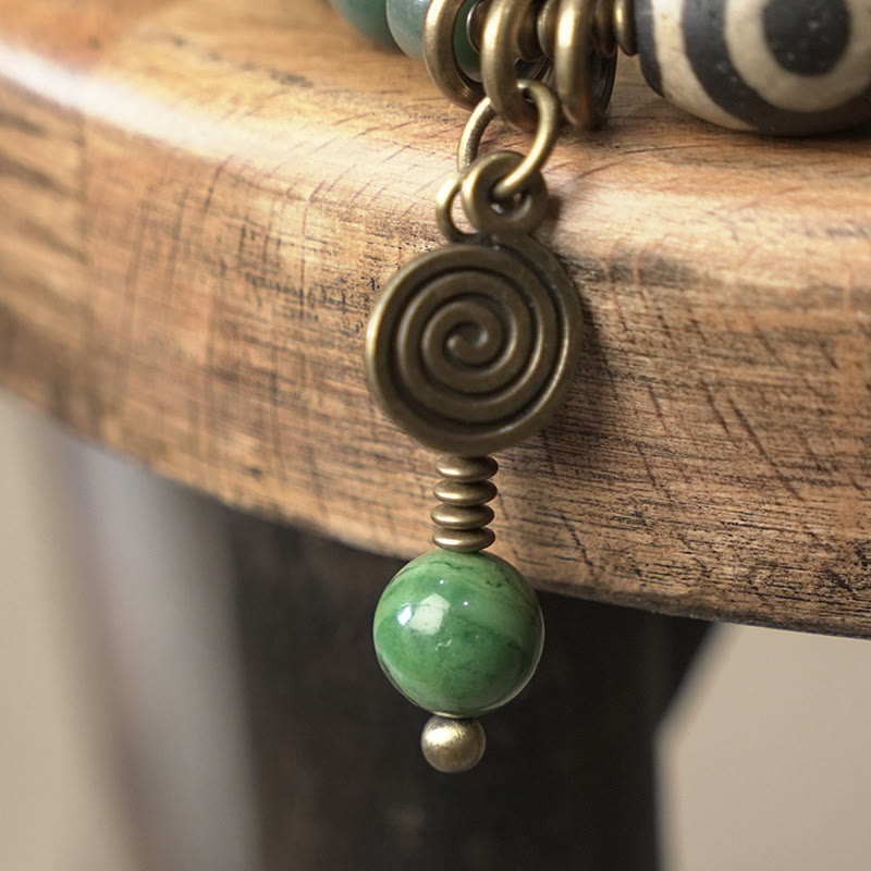 Buddha Stones Cyan Bodhi Seed Dzi Bead Wisdom Peace Triple Wrap Bracelet Mala Bracelet BS 4