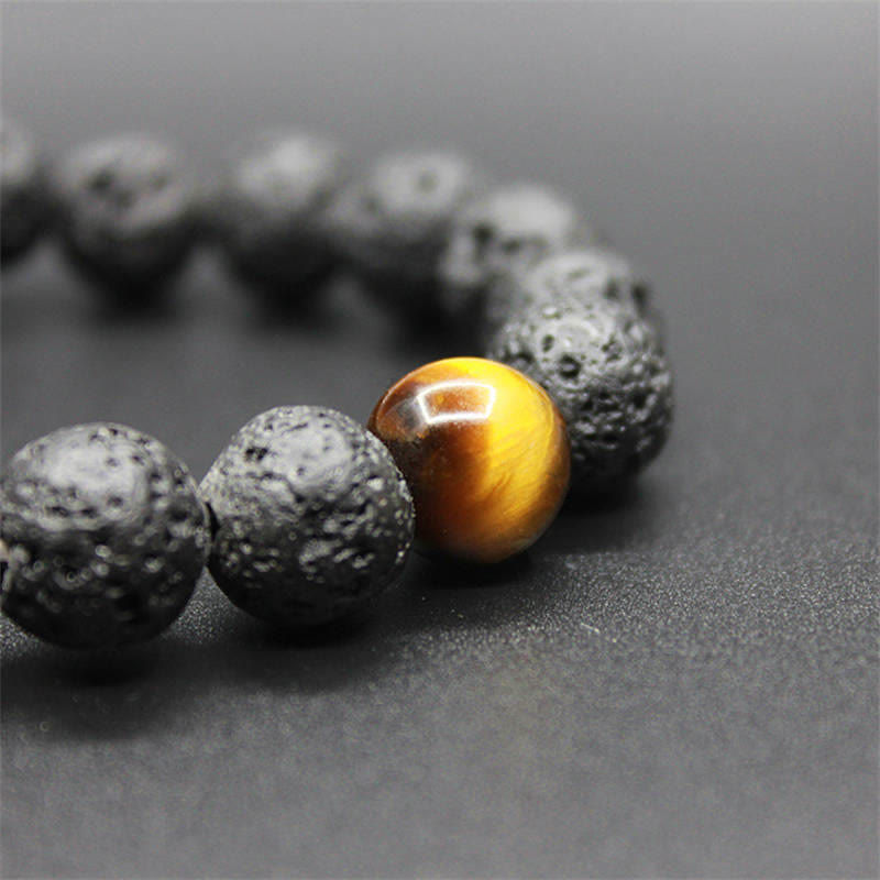 Buddha Stones Lava Rock Tiger Eye Stone Peace Healing Bracelet Bracelet BS 2