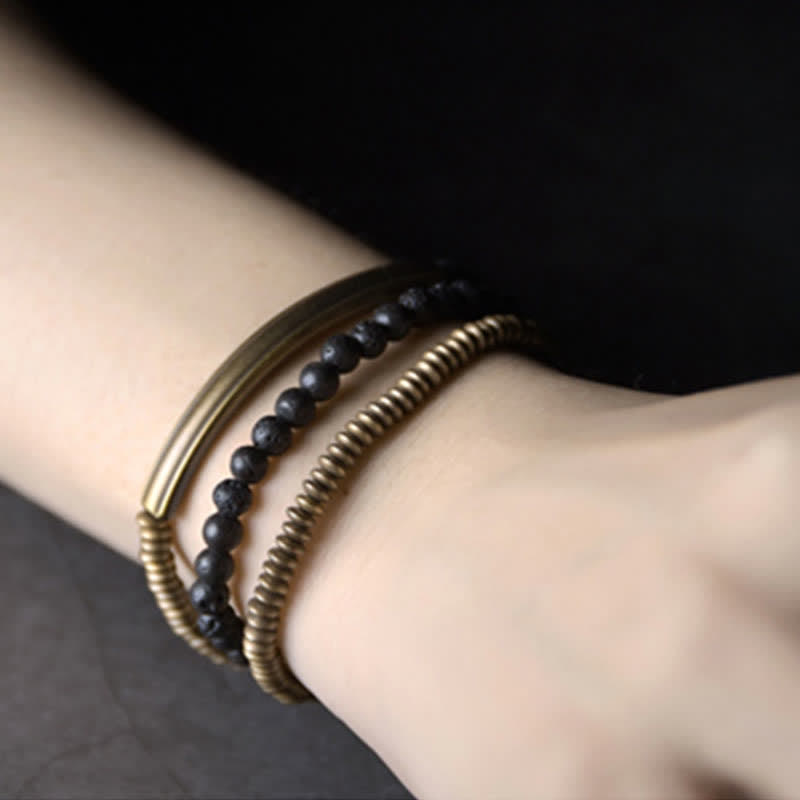 Buddha Stones Vintage Lava Rock Copper Support Bracelet Bracelet BS 3